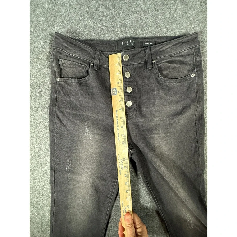 Risen Los Angeles Womens HighRise Button Fly Distressed Skinny Jeans Black 13/31